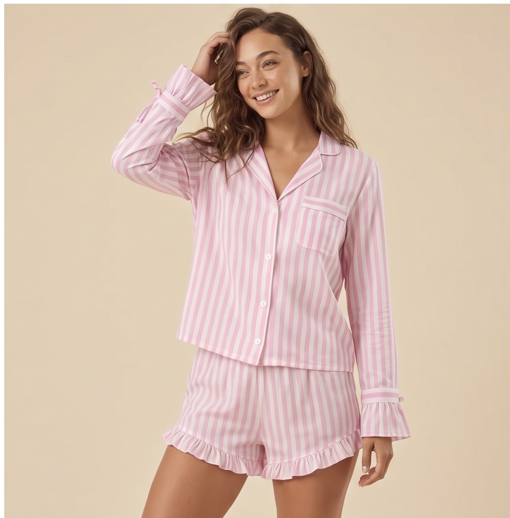 Rosé · Striped Cotton Short Set