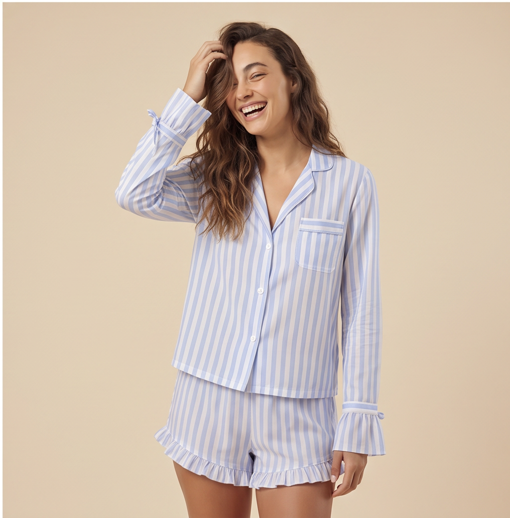 Powder Blue · Striped Cotton Short Set
