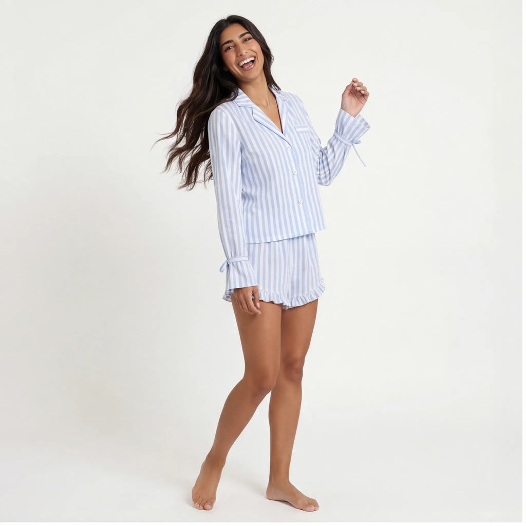 Powder Blue · Striped Cotton Short Set