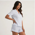 Powder Blue · Half-Sleeve Striped Cotton Short Set