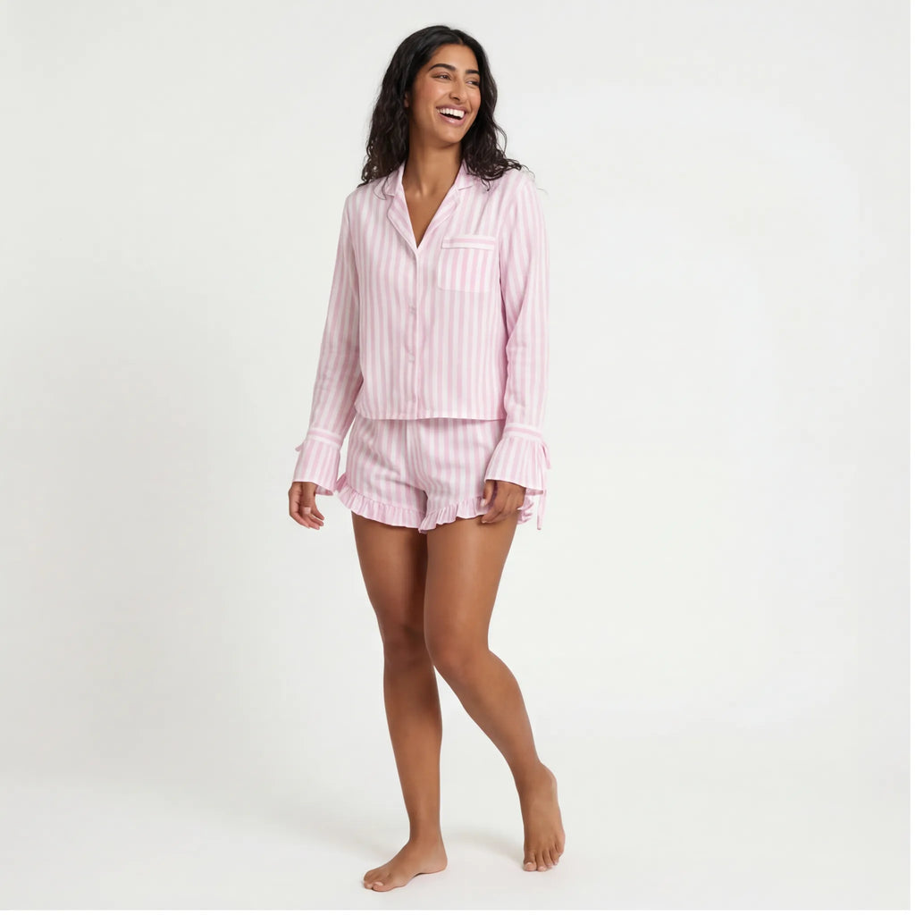 Rosé striped cotton short pajama set