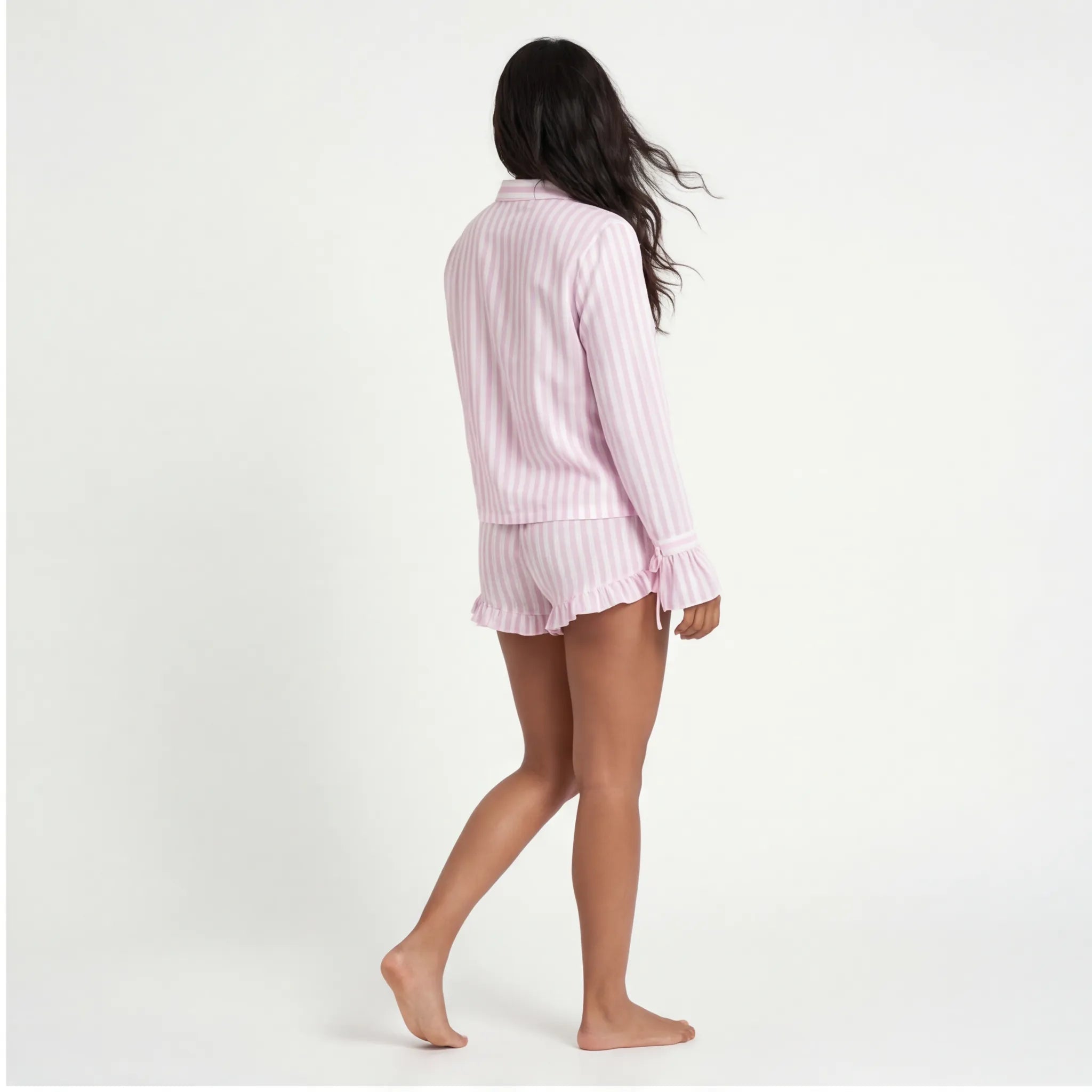 Rosé striped cotton short pajama set