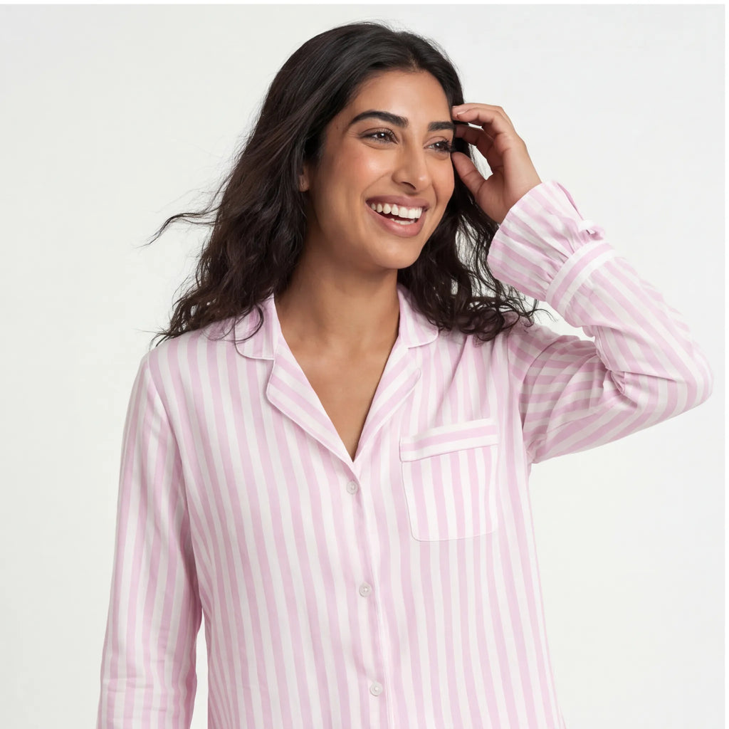 Rosé striped cotton short pajama set