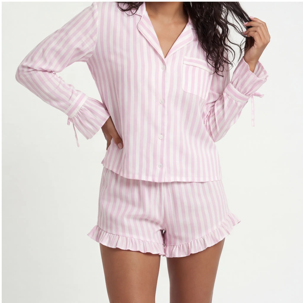 Rosé striped cotton short pajama set