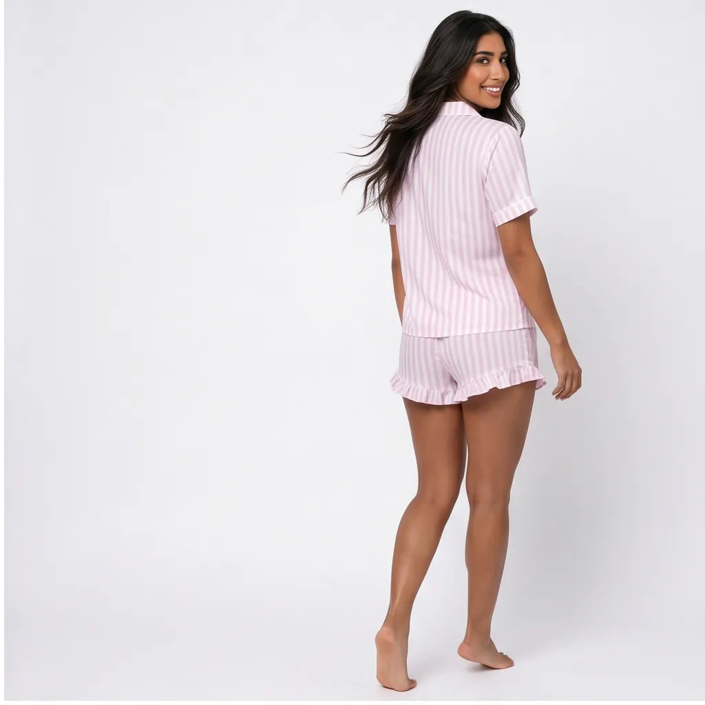 Rosé · Half-Sleeve Striped Cotton Short Set