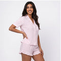 Rosé · Half-Sleeve Striped Cotton Short Set